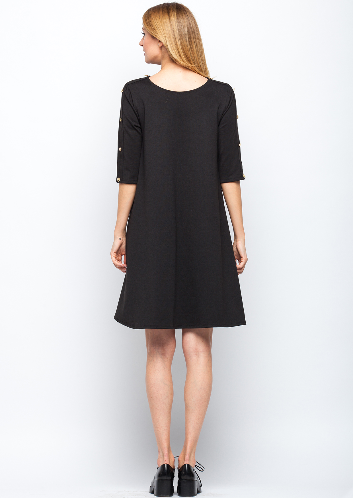 Rochie neagra cu nasturi pe maneci - MOJA