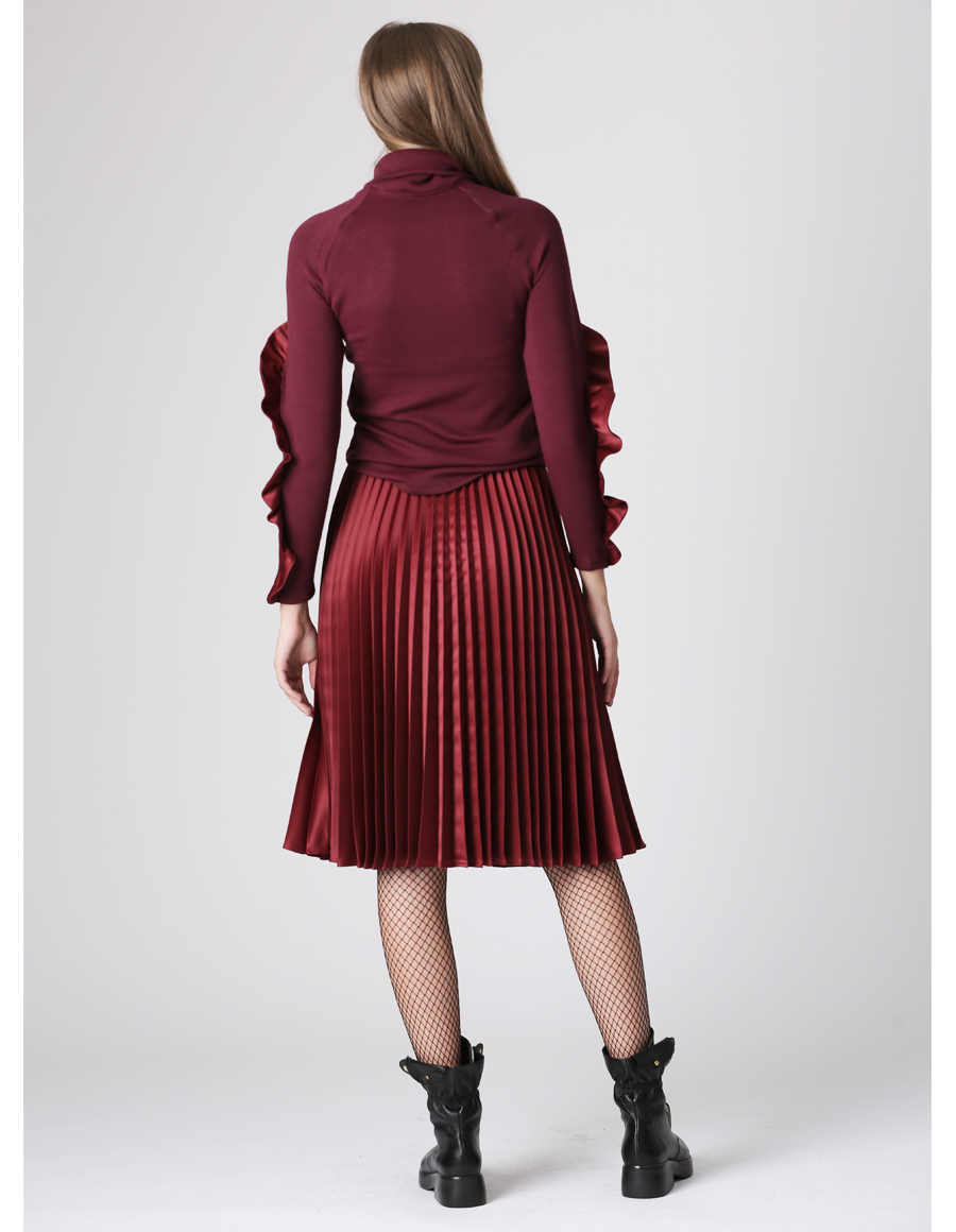 Fusta midi plisata Burgundy - MOJA