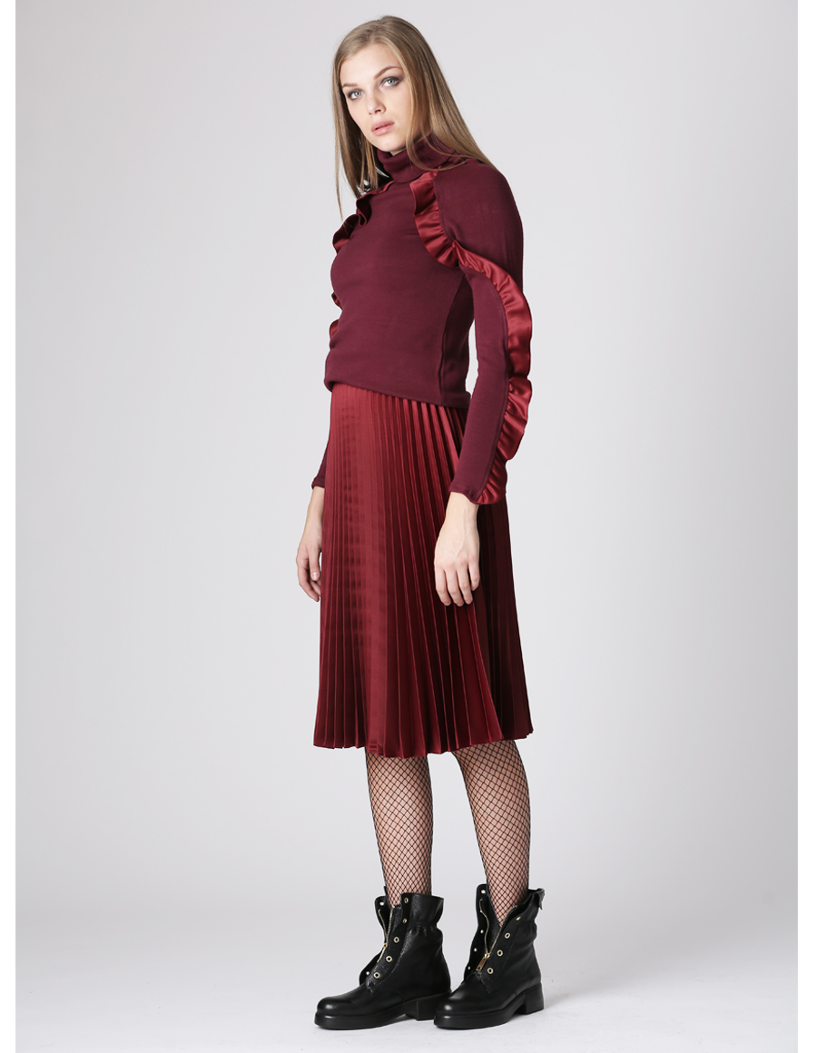 Fusta midi plisata Burgundy - MOJA