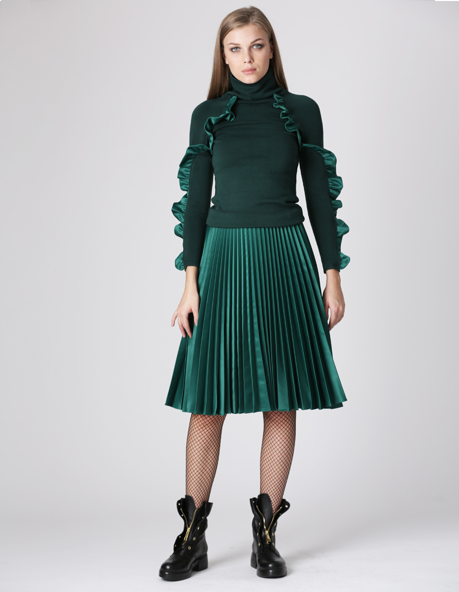 Fusta midi plisata Emerald Green - MOJA