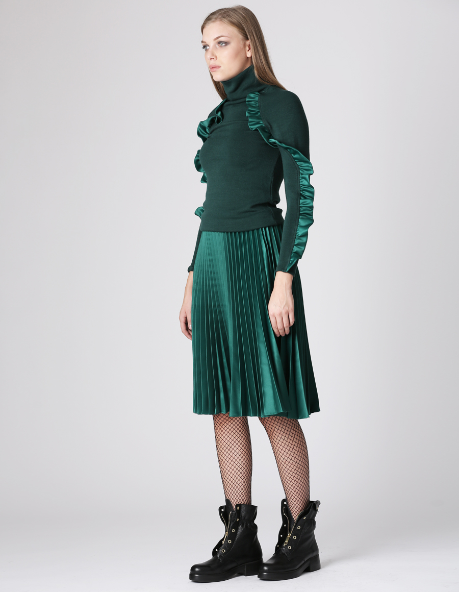 Fusta midi plisata Emerald Green - MOJA