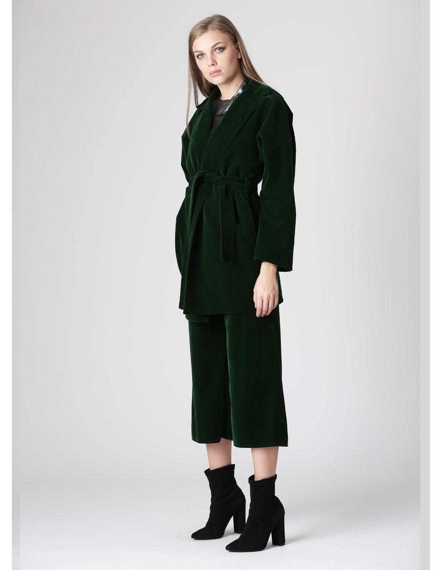 Set jacheta si pantaloni din catifea Emerald Green - MOJA