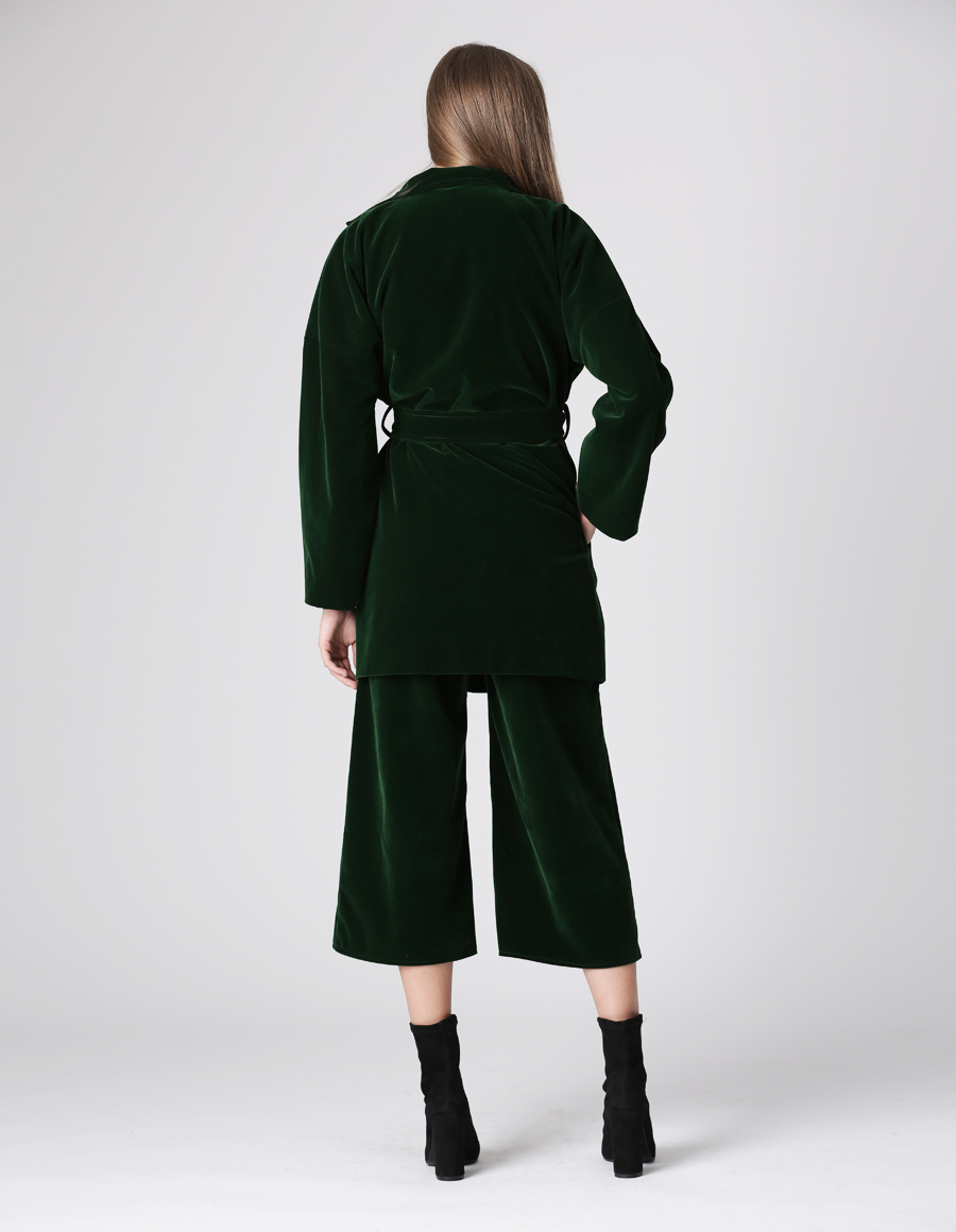 Set jacheta si pantaloni din catifea Emerald Green – MOJA