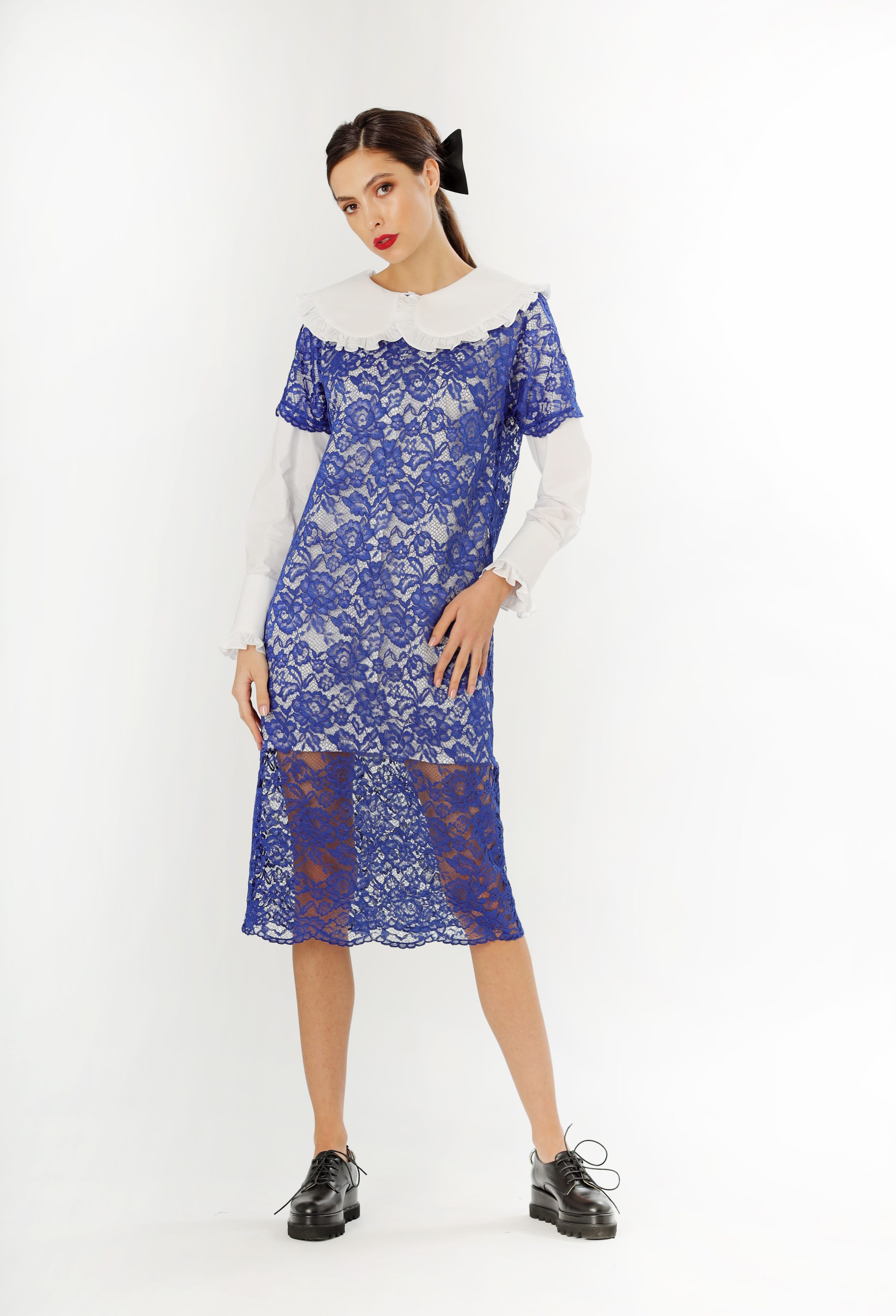 Rochie dantela albastra cu camasa LENUTA