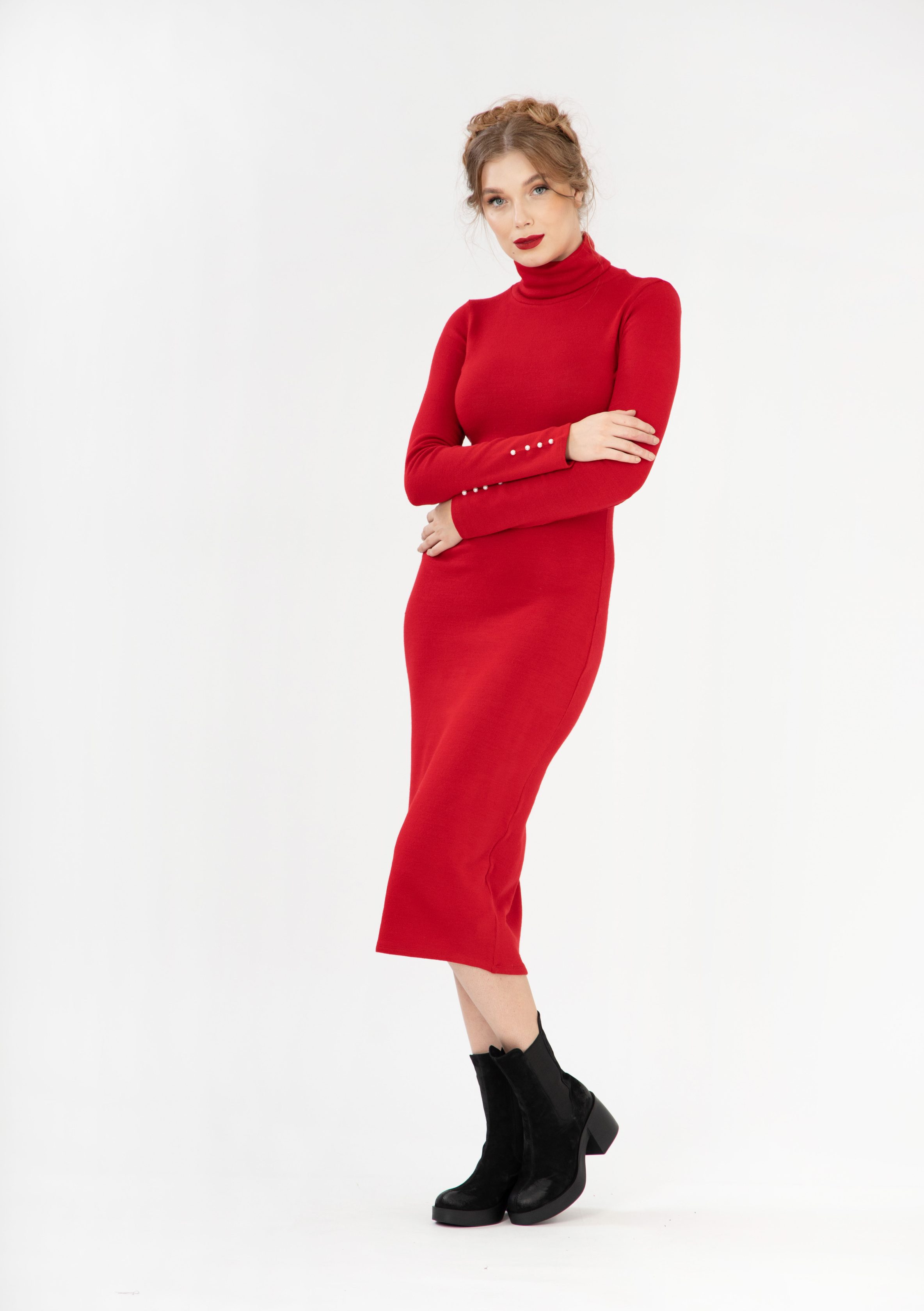 Rochie rosie cu perle ETNO