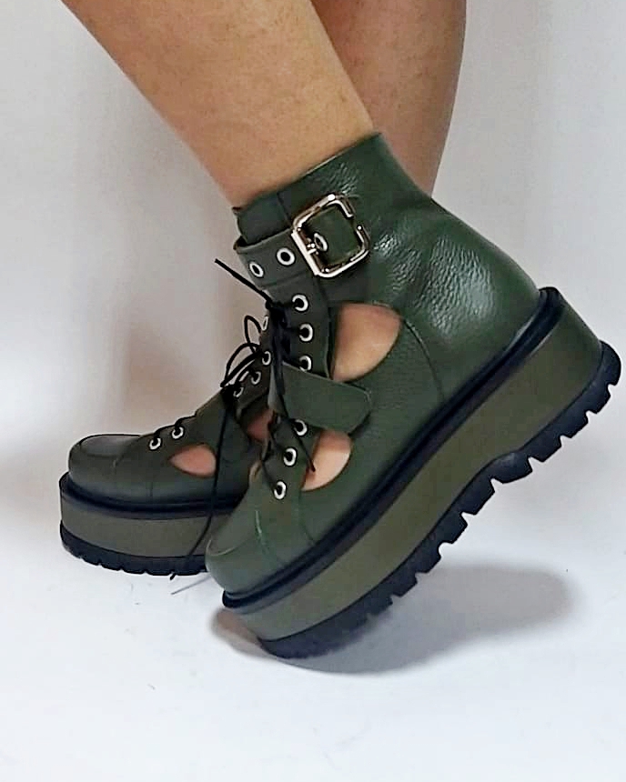 Bocanci piele khaki BABY MANNIA - MOJA