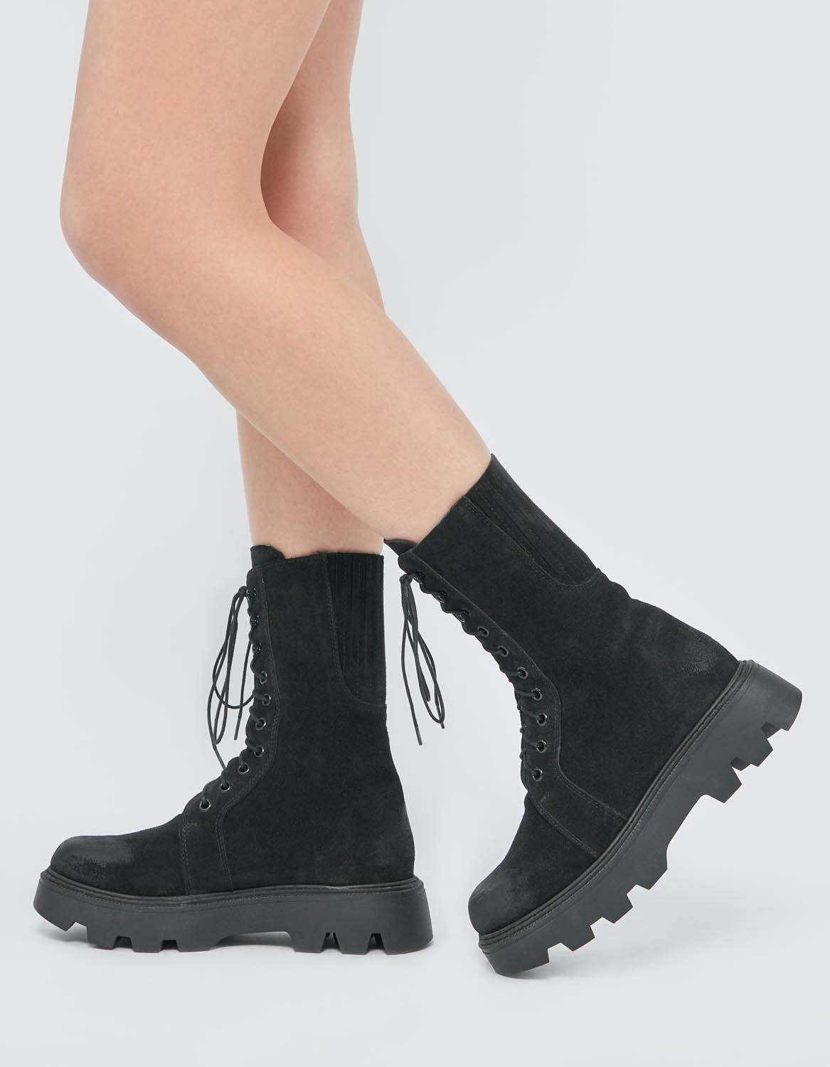 Bocanci din piele intoarsa neagra COLORADO