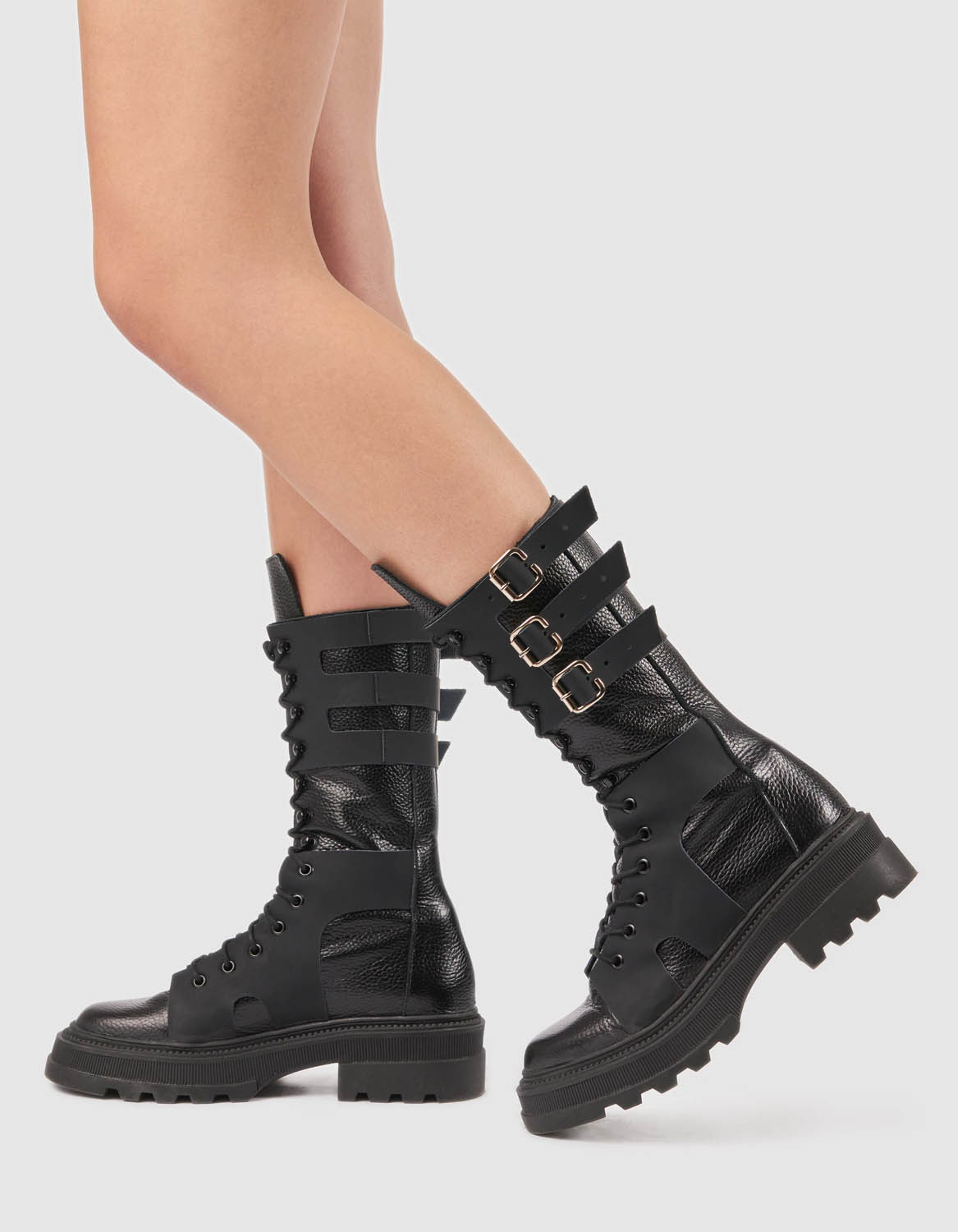 Bocanci din piele neagra Rubber