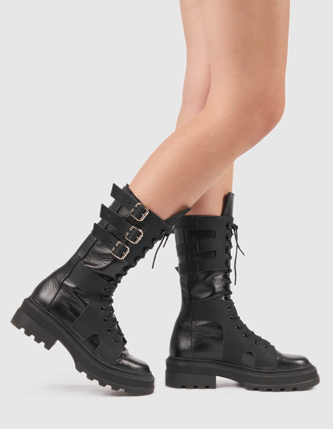 Bocanci din piele neagra Rubber - MOJA
