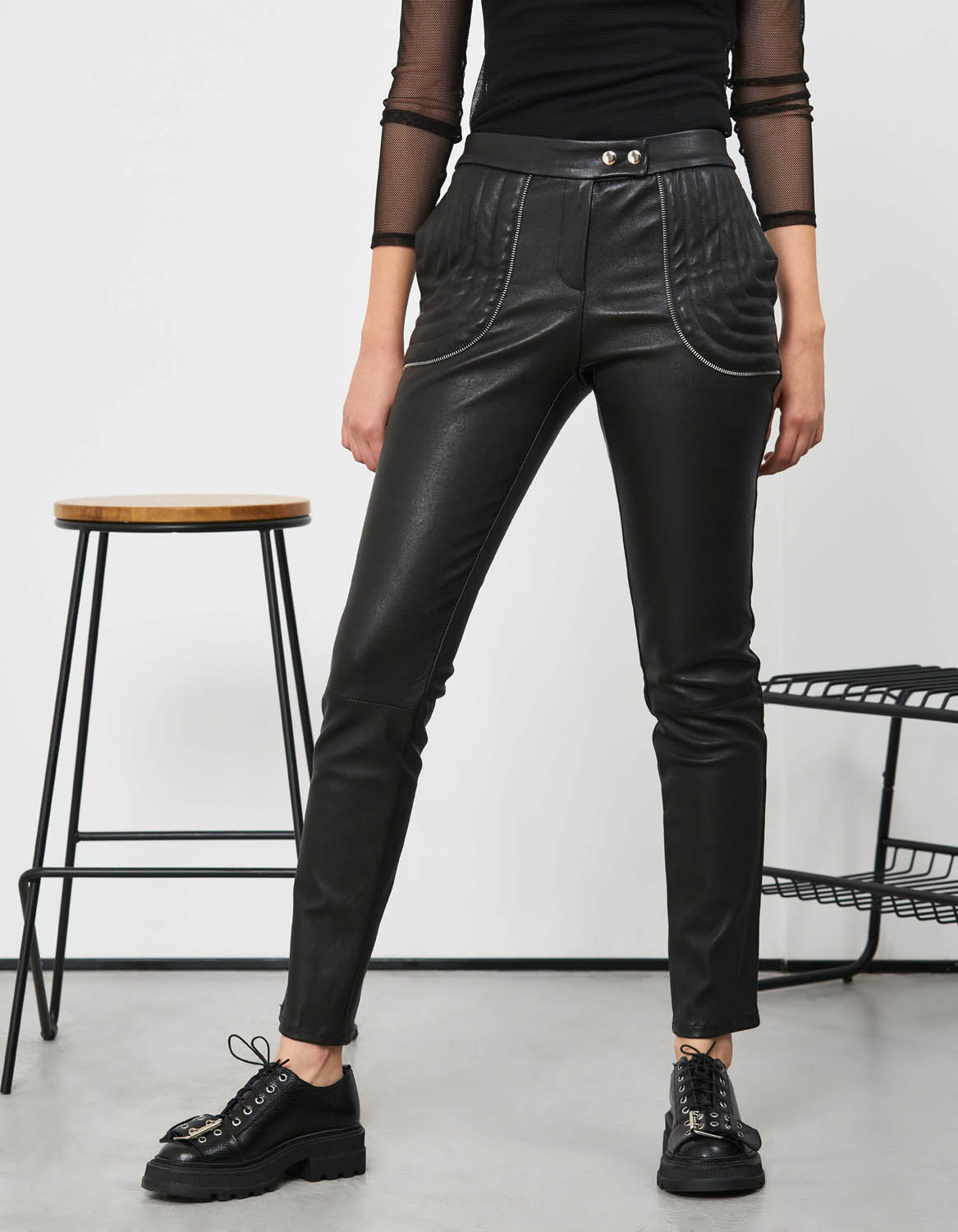 Pantaloni din piele naturala stretch Seam
