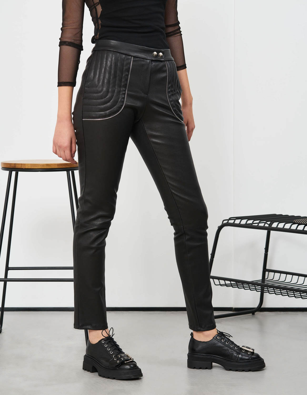 Pantaloni din piele naturala stretch Seam - MOJA