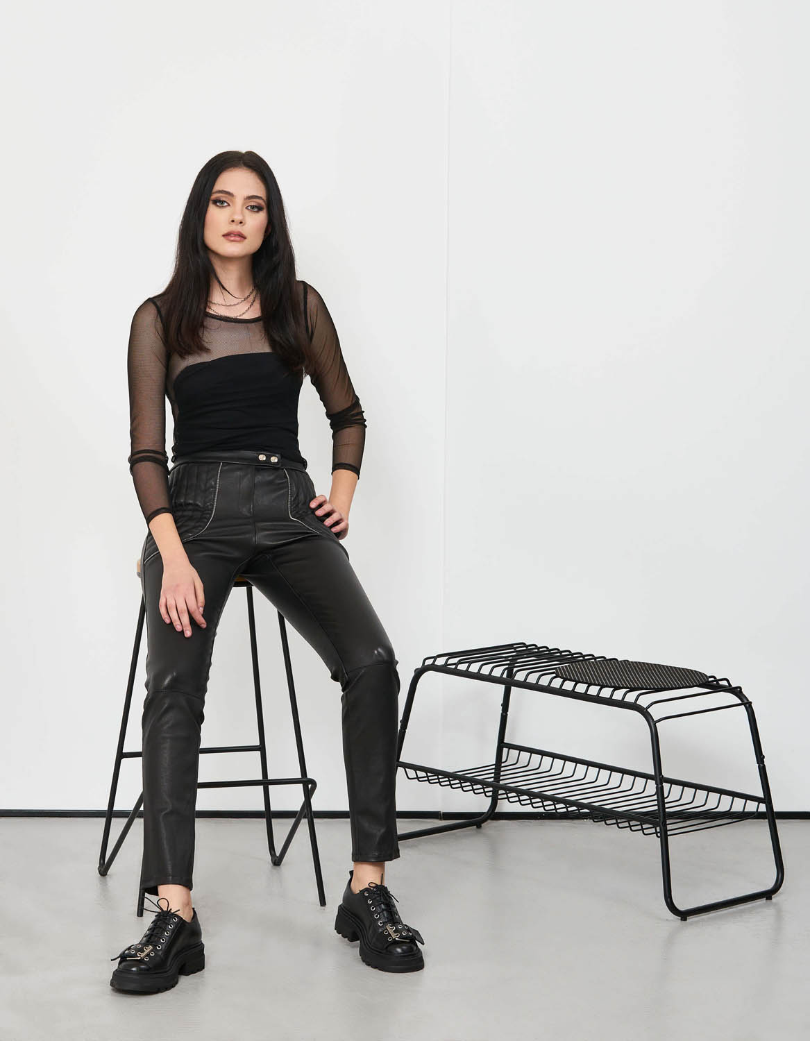 Pantaloni din piele naturala stretch Seam - MOJA