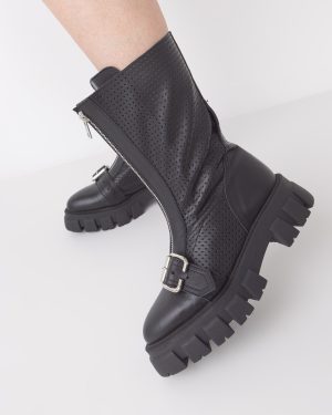 Bocanci negri din piele perforata TASTE-2