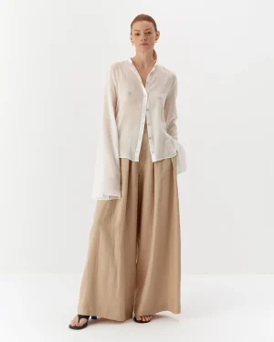 Cămașă albă elegantă de damă din pânză subțire de bumbac-1