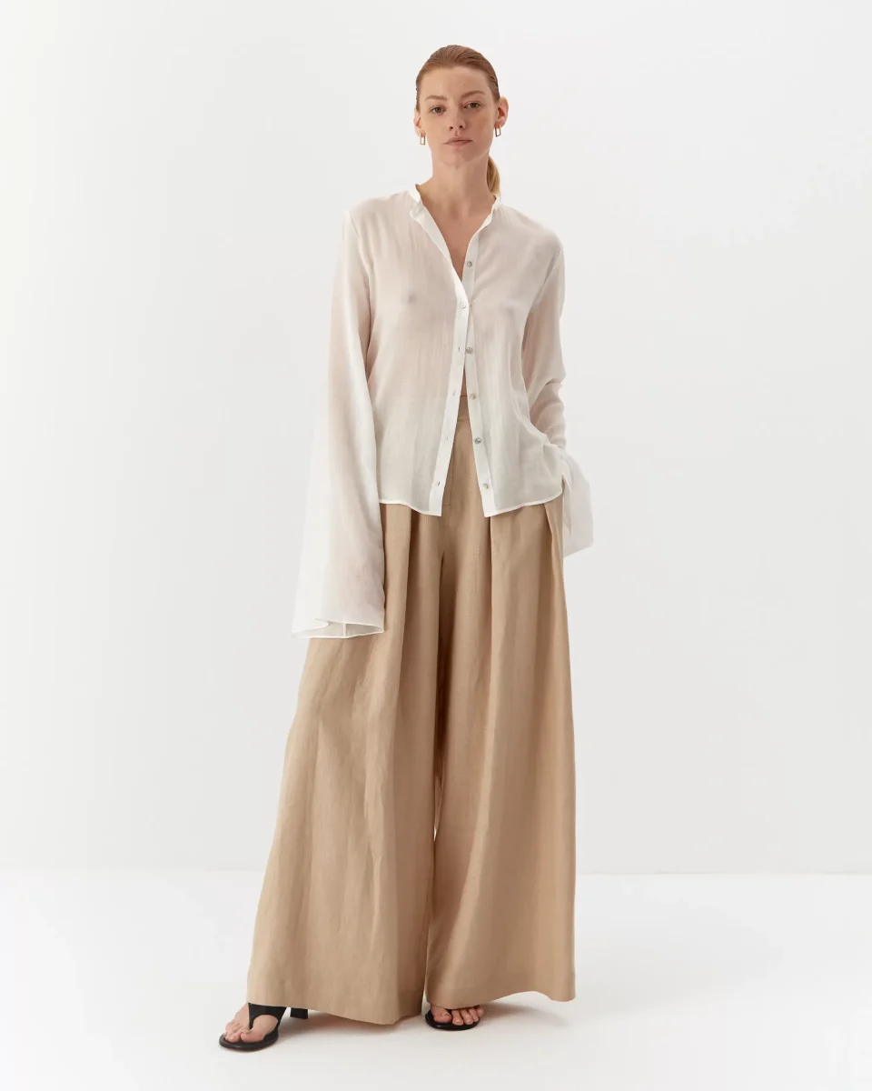 Cămașă albă elegantă de damă din pânză subțire de bumbac