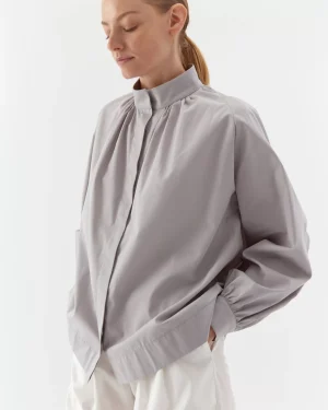 Cămașă gri elegantă de damă din bumbac organic-1