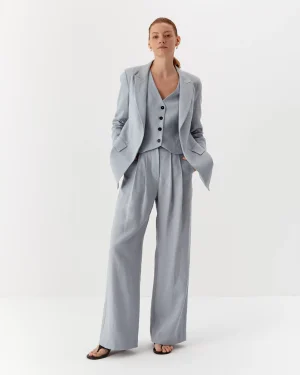 Pantaloni albaștrii eleganți de damă din in-1