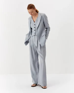 Pantaloni albaștrii eleganți de damă din in-2