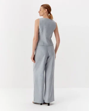 Pantaloni albaștrii eleganți de damă din in-3