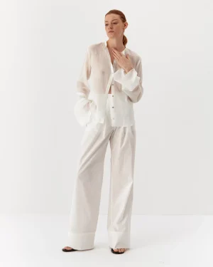 Pantaloni albi eleganți de damă din bumbac organic-1