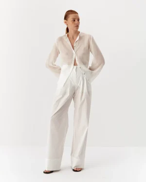 Pantaloni albi eleganți de damă din bumbac organic-2