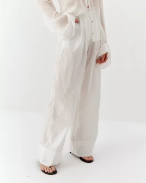 Pantaloni albi eleganți de damă din bumbac organic-4