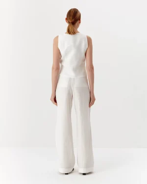 Pantaloni albi eleganți de damă din cânepă-3