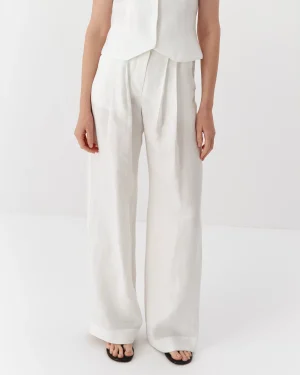 Pantaloni albi eleganți de damă din cânepă-4