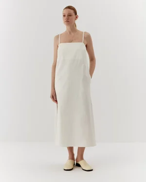 Rochie albă elegantă dreaptă din twill de bumbac-1