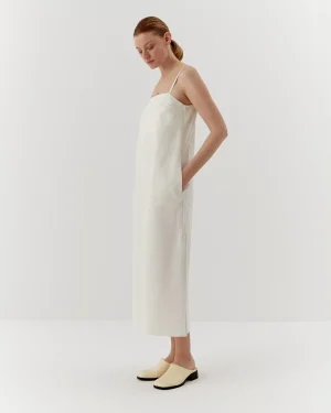 Rochie albă elegantă dreaptă din twill de bumbac-2