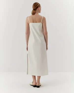 Rochie albă elegantă dreaptă din twill de bumbac-3