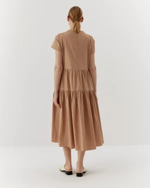 Rochie bej casual cu volane din bumbac organic-3