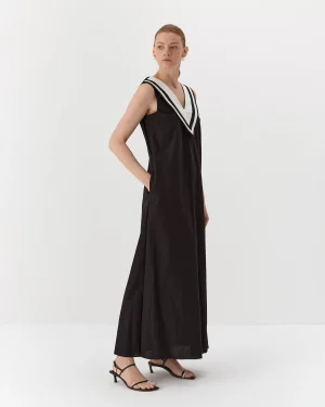 Rochie neagră elegantă din bumbac cu decolteu in V-2