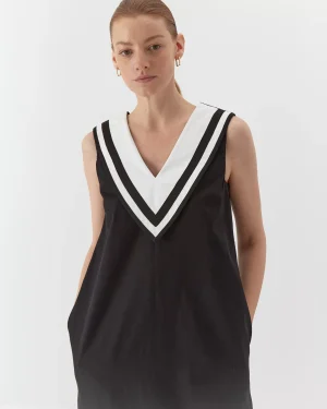 Rochie neagră elegantă din bumbac cu decolteu in V-3