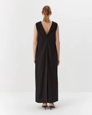 Rochie neagră elegantă din bumbac cu decolteu in V-5