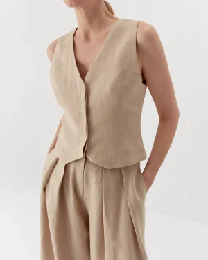 Vestă bej elegantă de damă din in-5