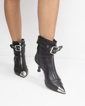 Ghete din piele neagra Buckle