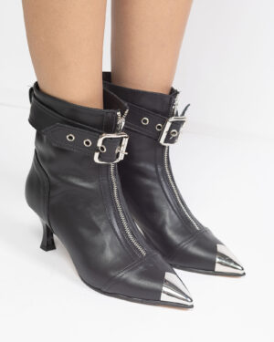 Botine din piele neagra Buckle-2