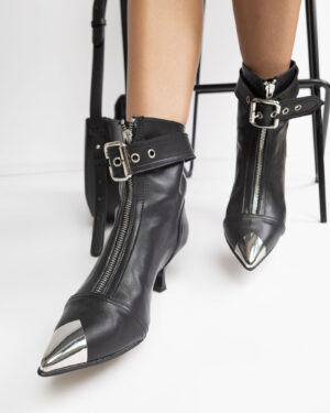 Botine din piele neagra Buckle-3