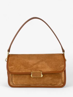 GEANTA BAGUETTE COGNAC VELOUR CARESTA (1)