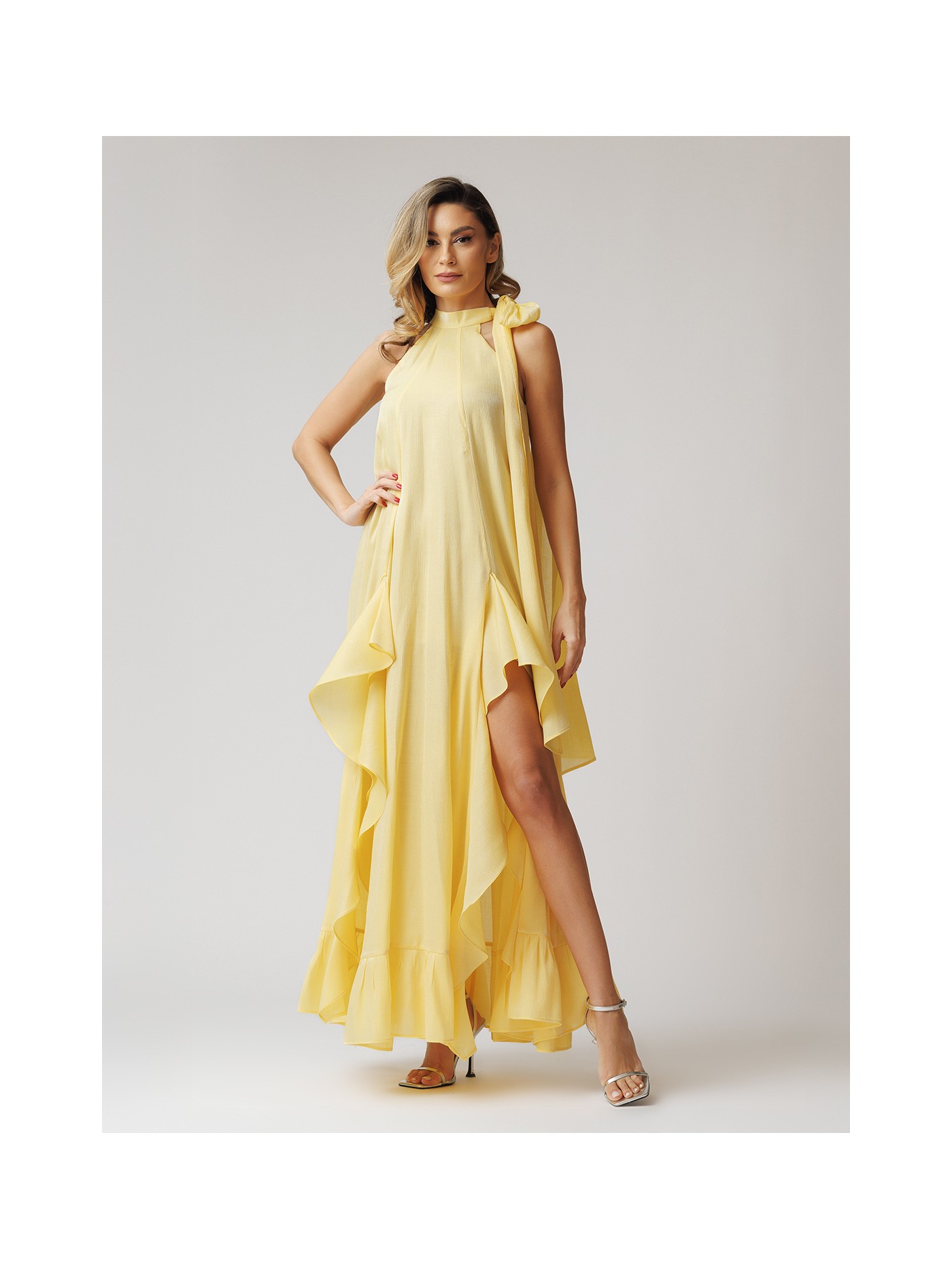 set-rochie-cu-volane-in-cascada-si-capa-galben (4)
