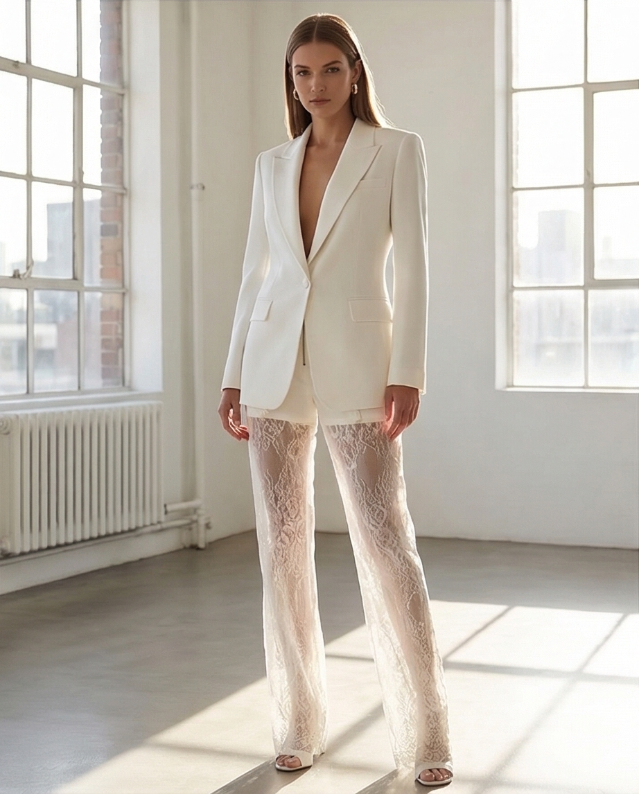 Pantaloni DENILACE Alb