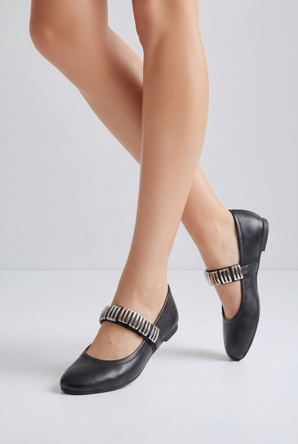 Balerini din piele neagra Celeste Strap